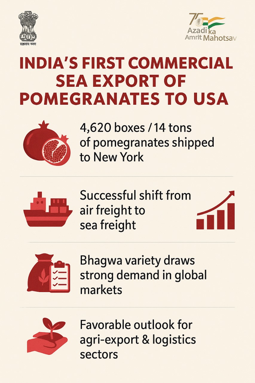 India’s First Sea Export of Pomegranates to USA: Investment Outlook on Agri Logistics & Food Processing